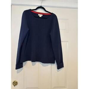 Cynthia Rowley sz XL valentine blue/red heart on elbows long sleeve sweater 1736